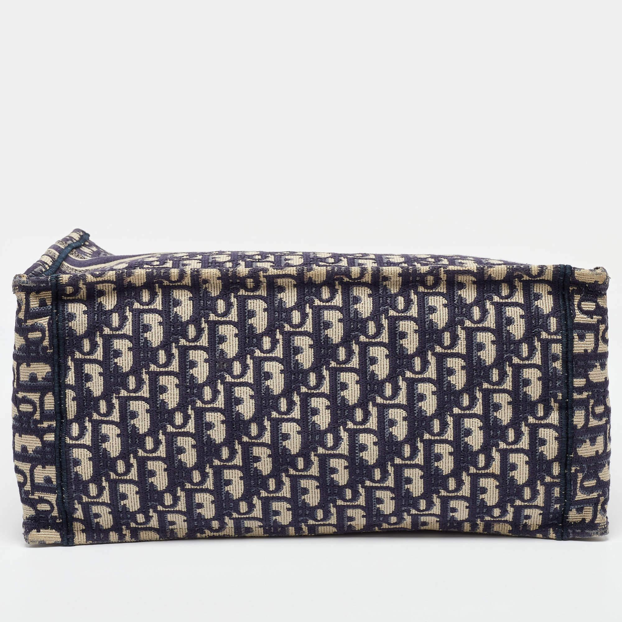 Dior Navy Blue Oblique Embroidered Canvas Medium Book Tote 2