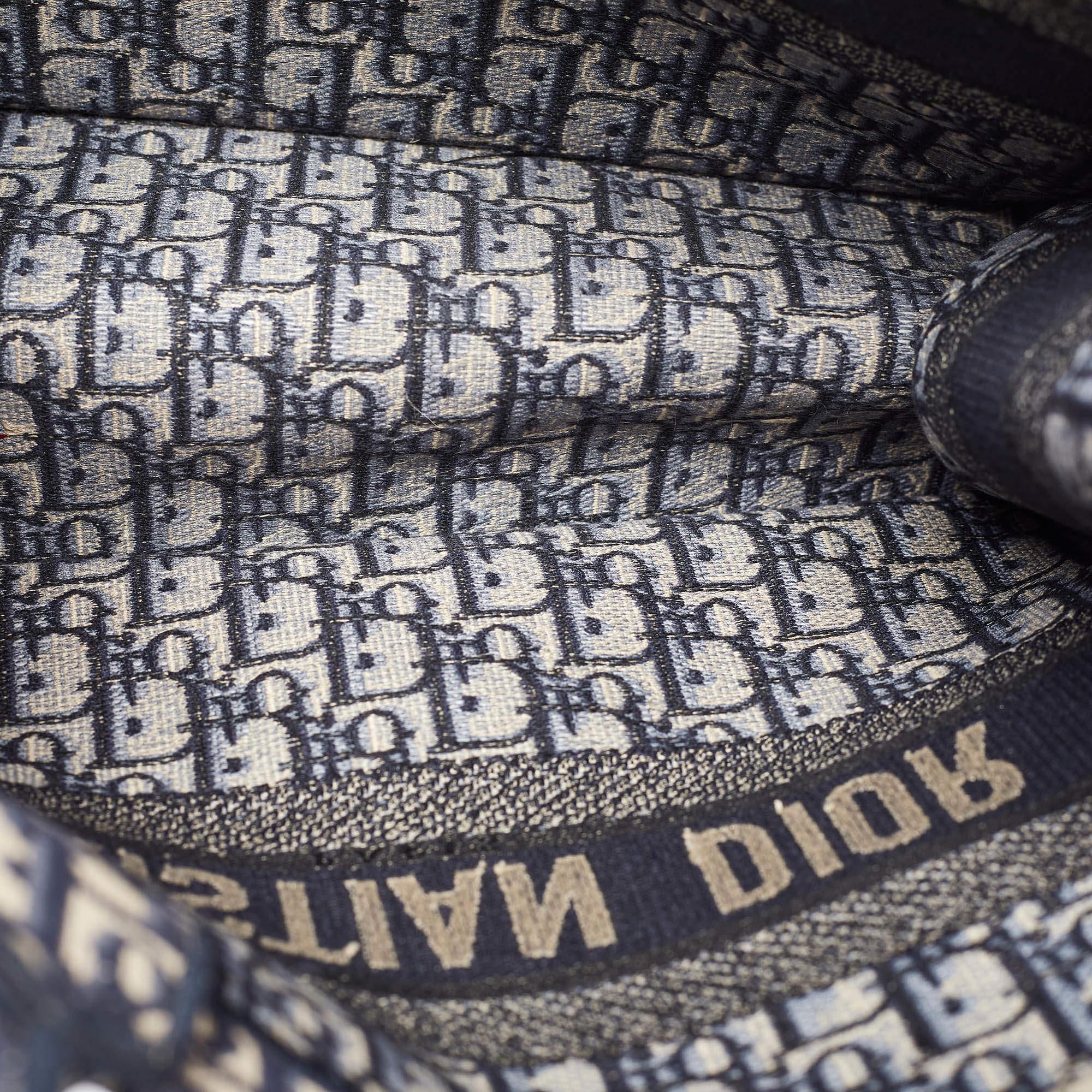 Dior Navy Blue Oblique Embroidered Canvas Medium Book Tote For Sale 3