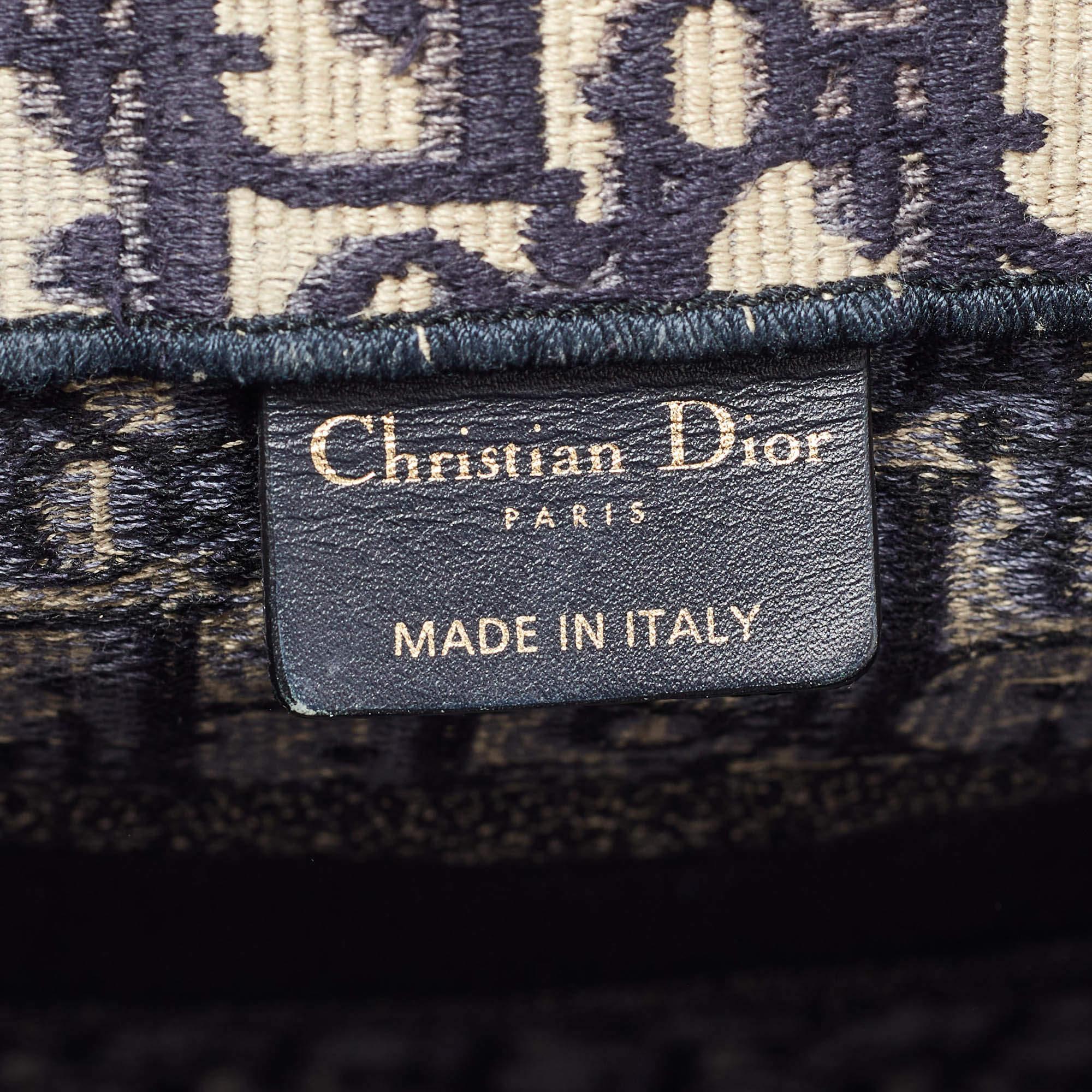 Dior Navy Blue Oblique Embroidered Canvas Medium Book Tote 4
