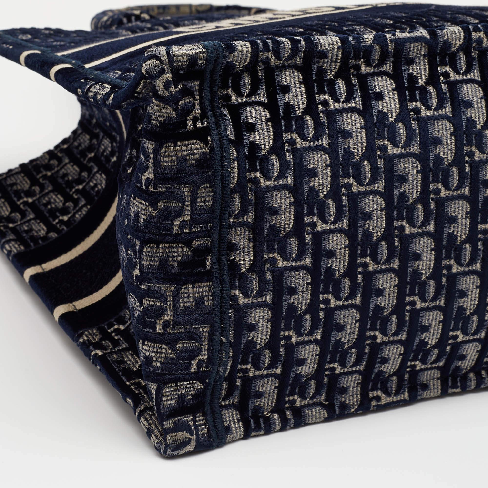 Dior Navy Blue Oblique Embroidered Velvet Medium Book Tote 6