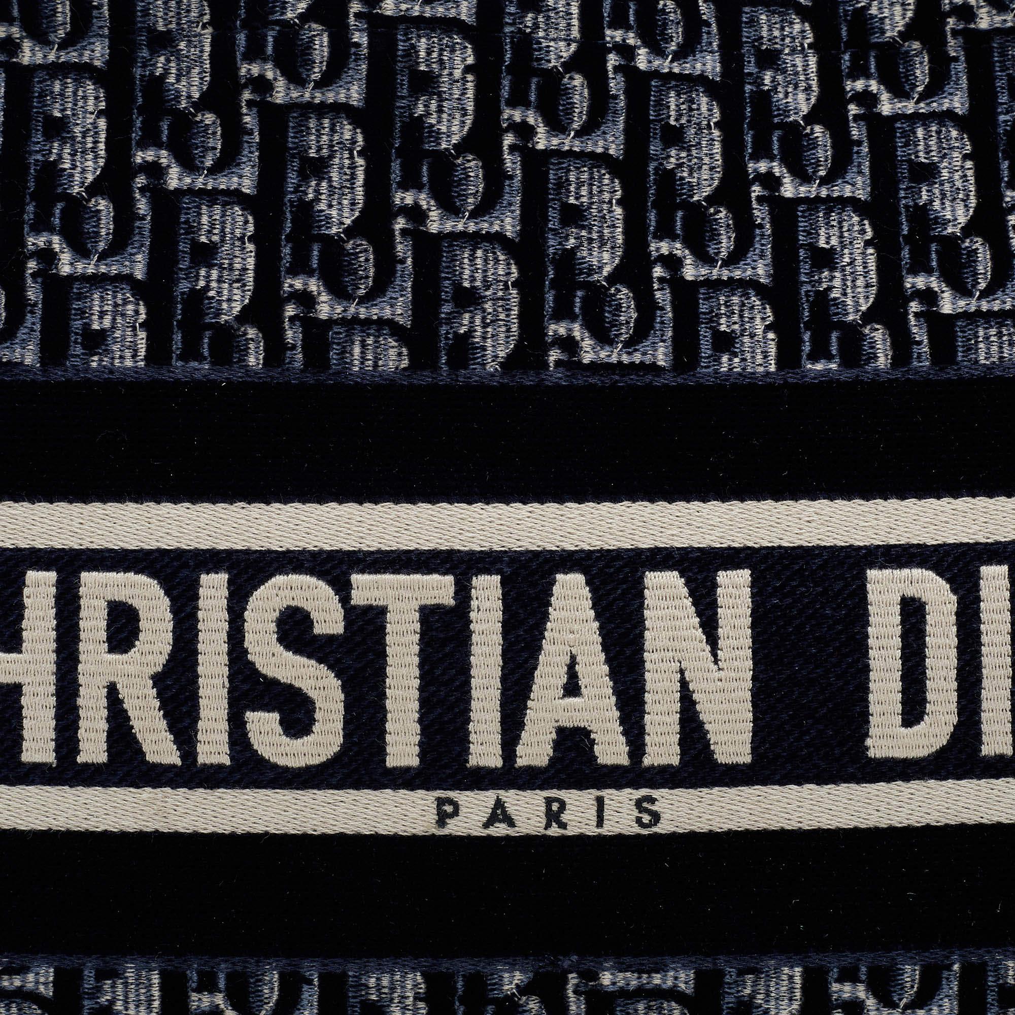Dior Navy Blue Oblique Embroidered Velvet Medium Book Tote 7