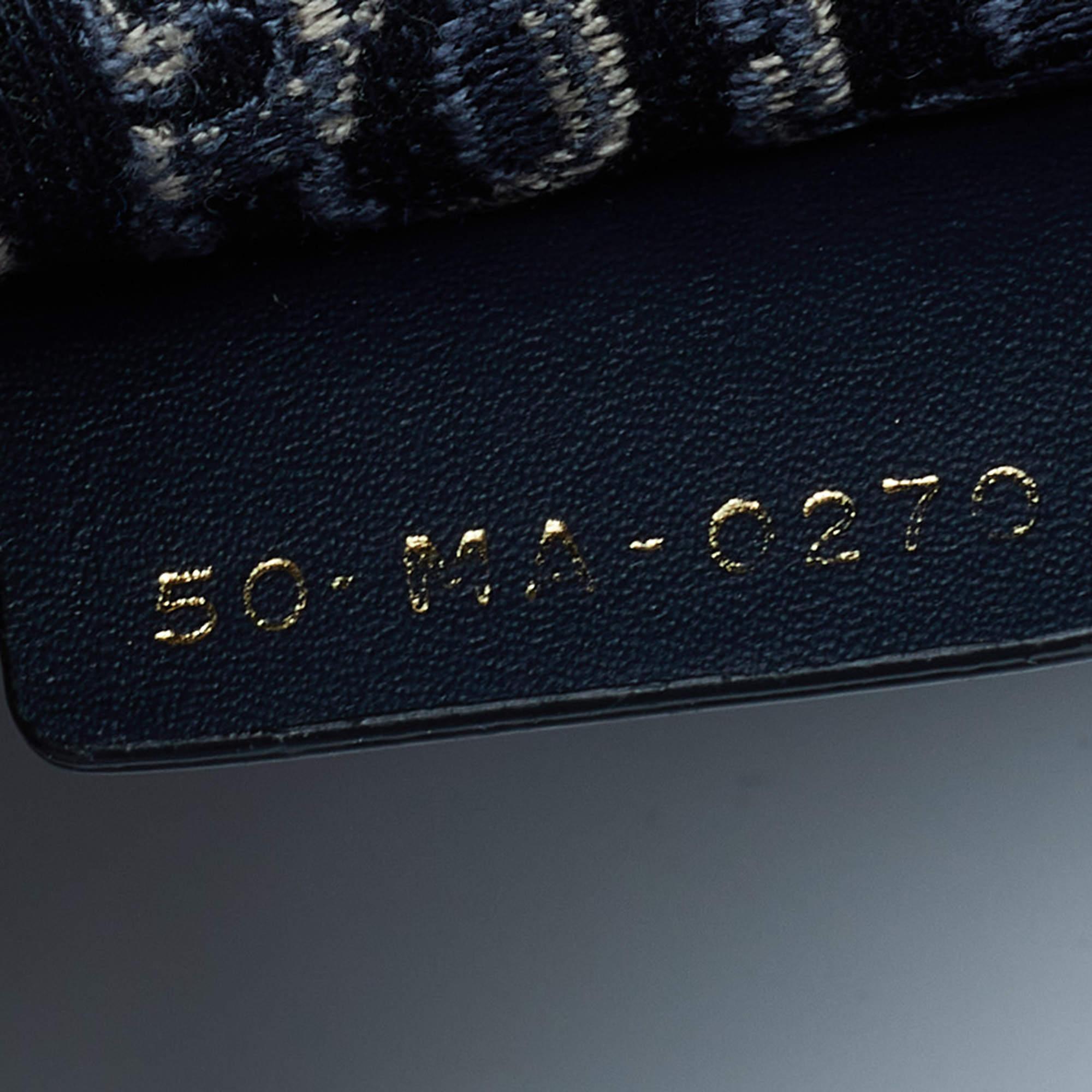 Women's Dior Navy Blue Oblique Embroidered Velvet Medium Book Tote