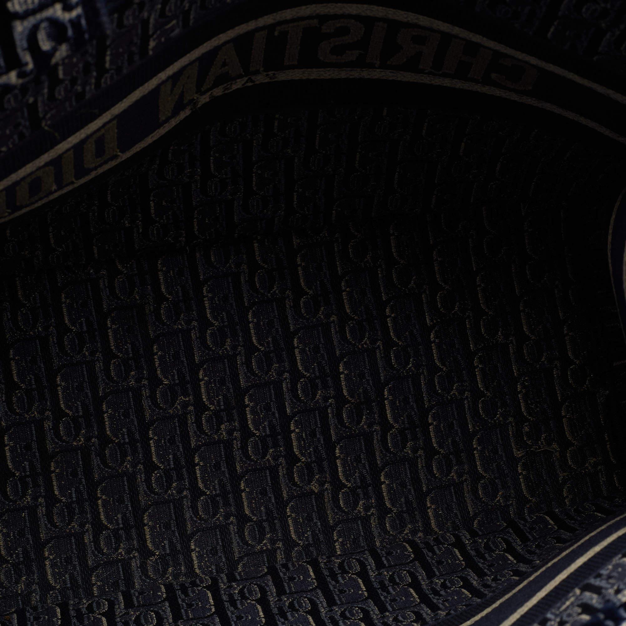 Dior Navy Blue Oblique Embroidered Velvet Medium Book Tote 2