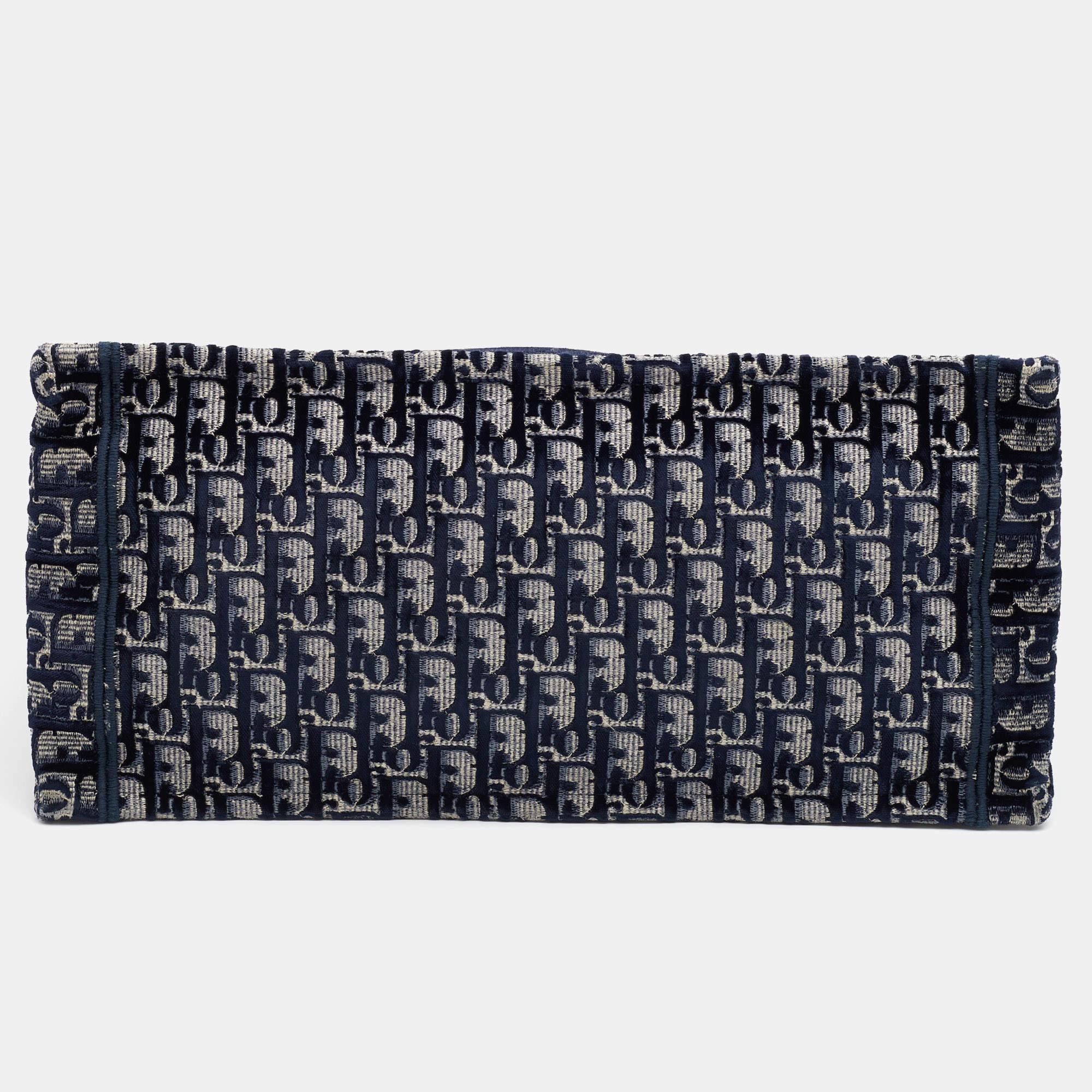 Dior Navy Blue Oblique Embroidered Velvet Medium Book Tote 3