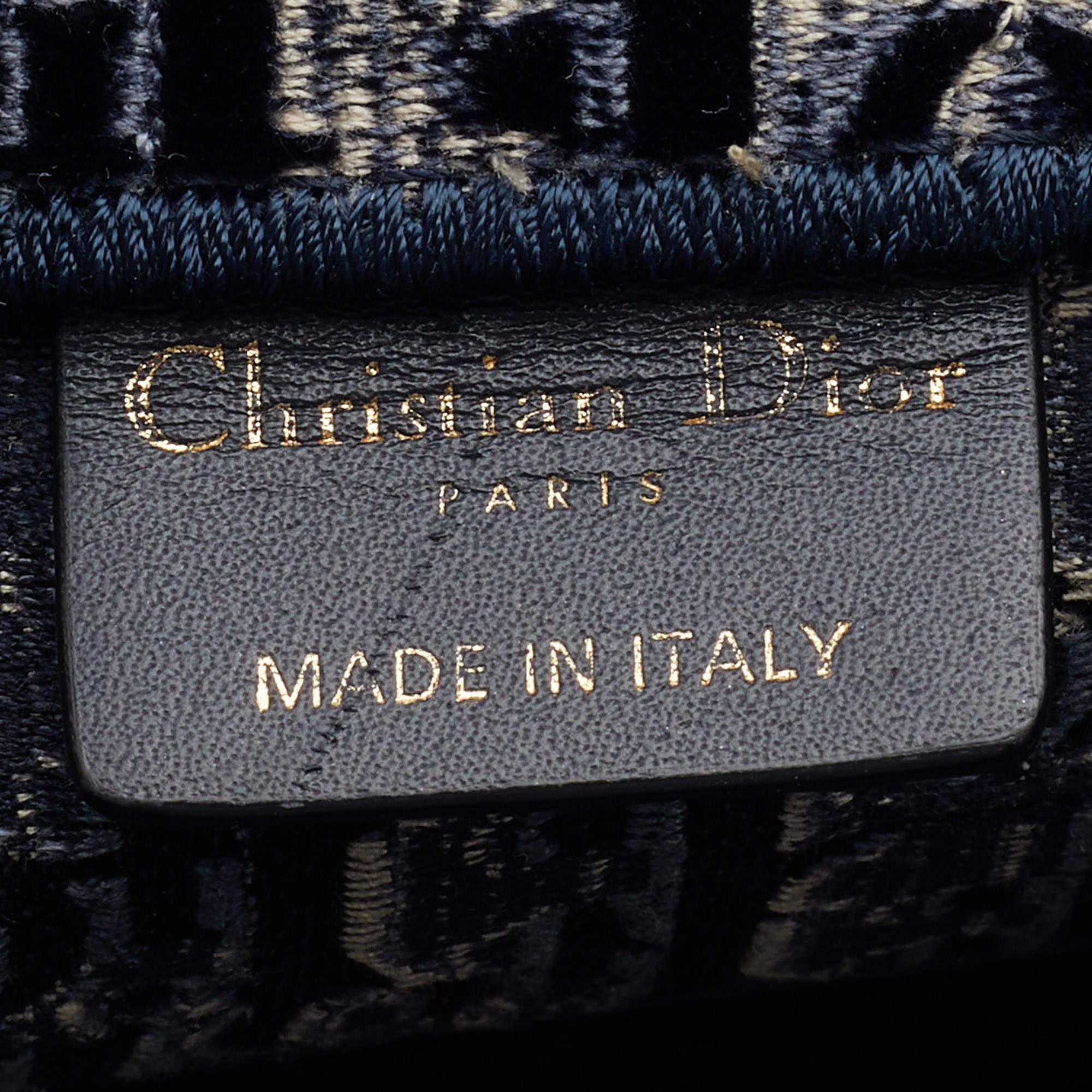 Dior Navy Blue Oblique Embroidered Velvet Medium Book Tote 4