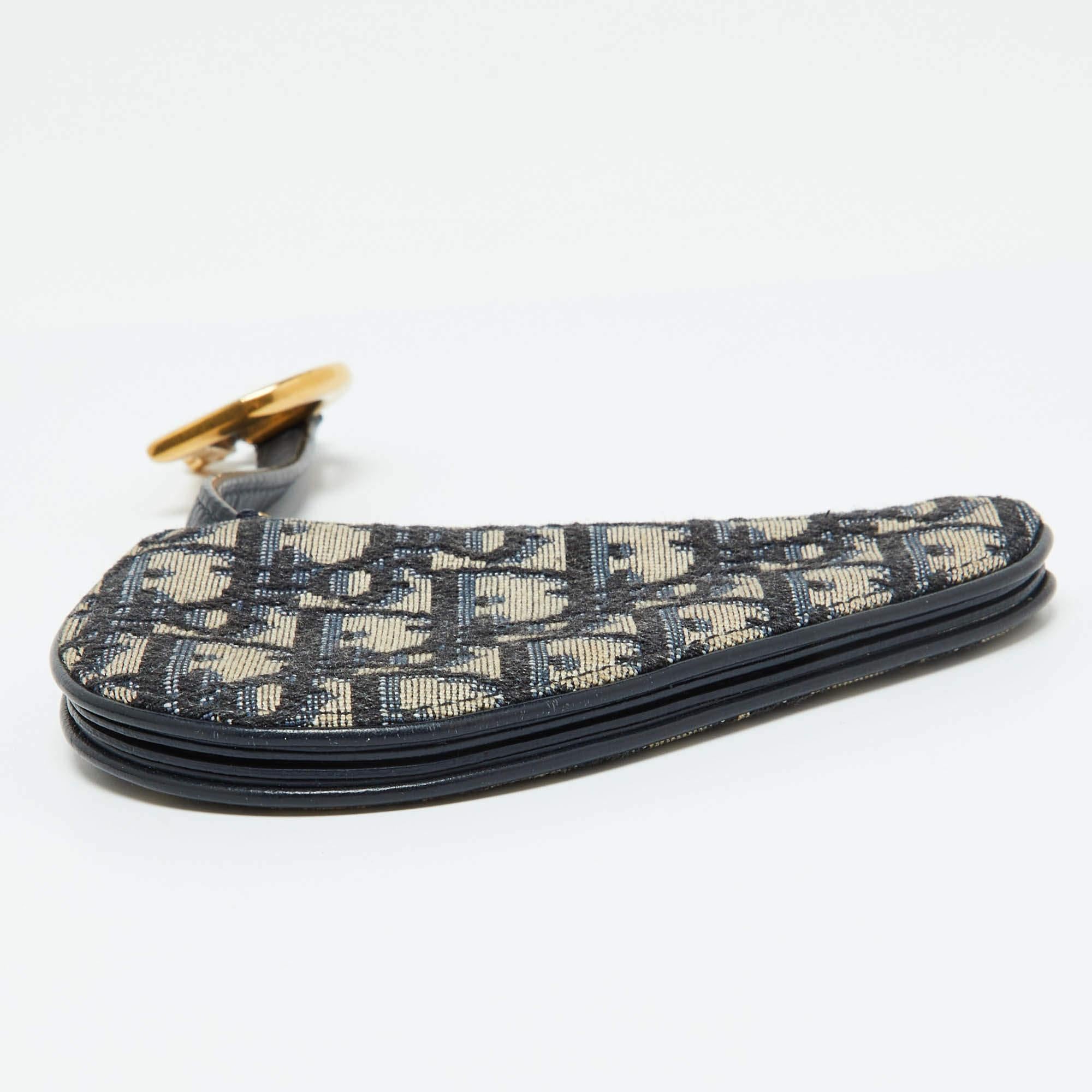 Dior Navy Blue Oblique Fabric Saddle Coin Purse 1