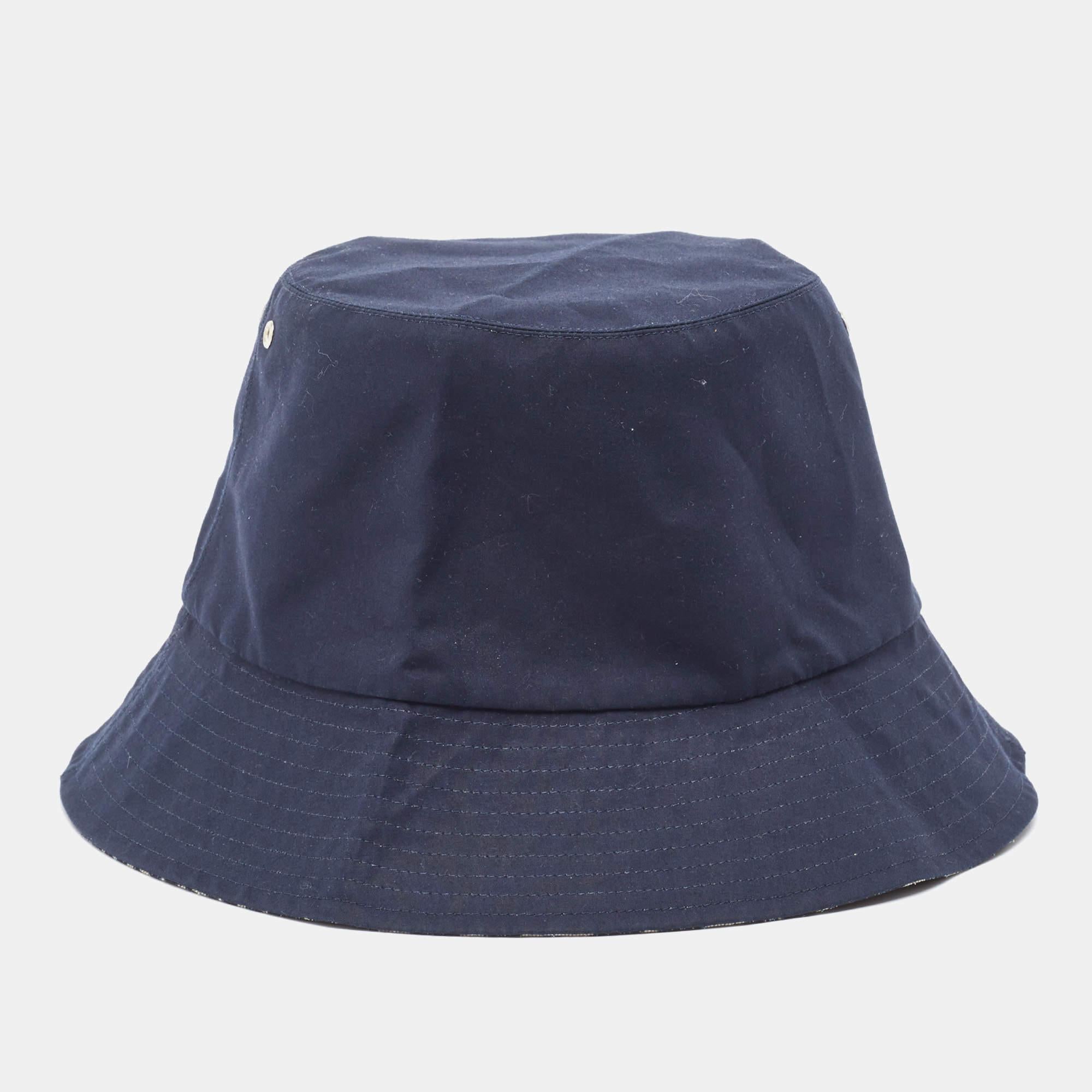 Dior Navy Blue Oblique Reversible Teddy-D Brim Bucket Hat Size 56 For Sale 3