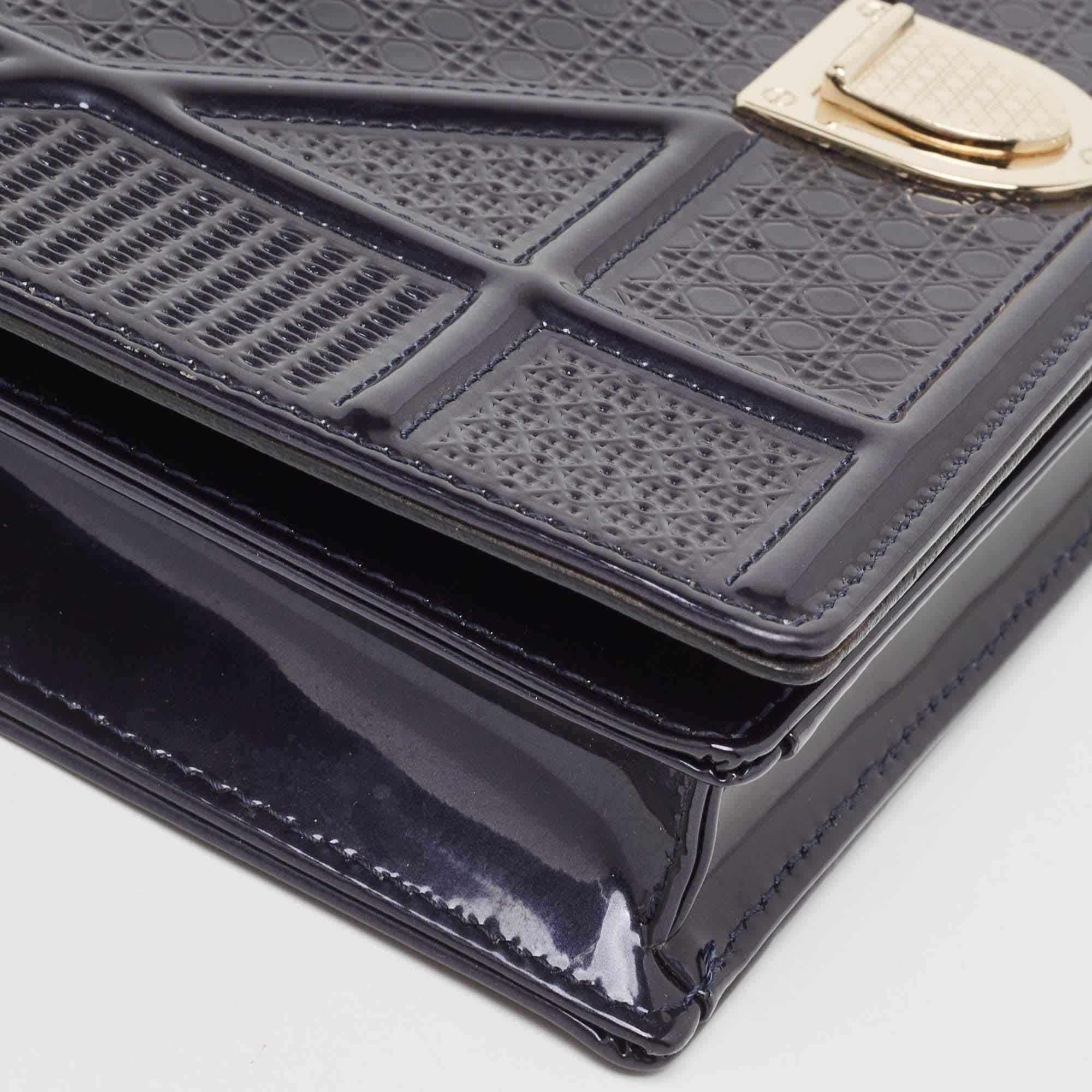 Women's Dior Navy Blue Patent Leather Diorama Wallet on Chain