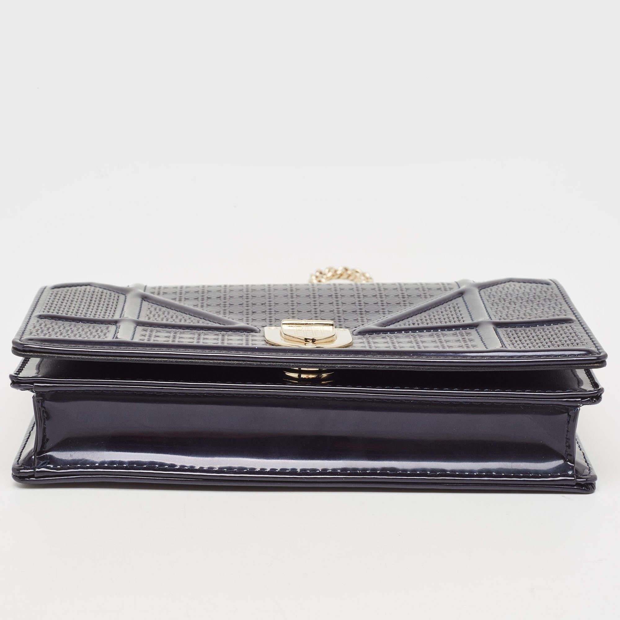Dior Navy Blue Patent Leather Diorama Wallet on Chain 3