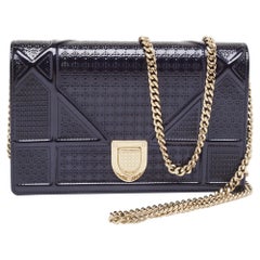 Dior Navy Blue Patent Leather Diorama Wallet on Chain