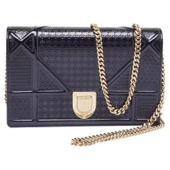 Dior Navy Blue Patent Leather Diorama Wallet on Chain