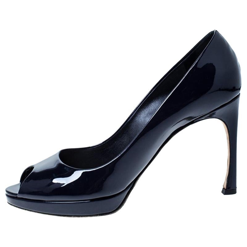 navy blue peep toe pumps