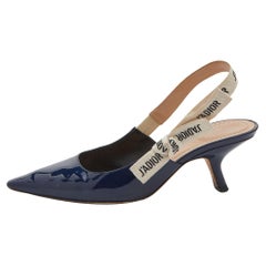 Dior Navy Blue Patent Leather J'adior Pointed Toe Slingback Pumps Size 38