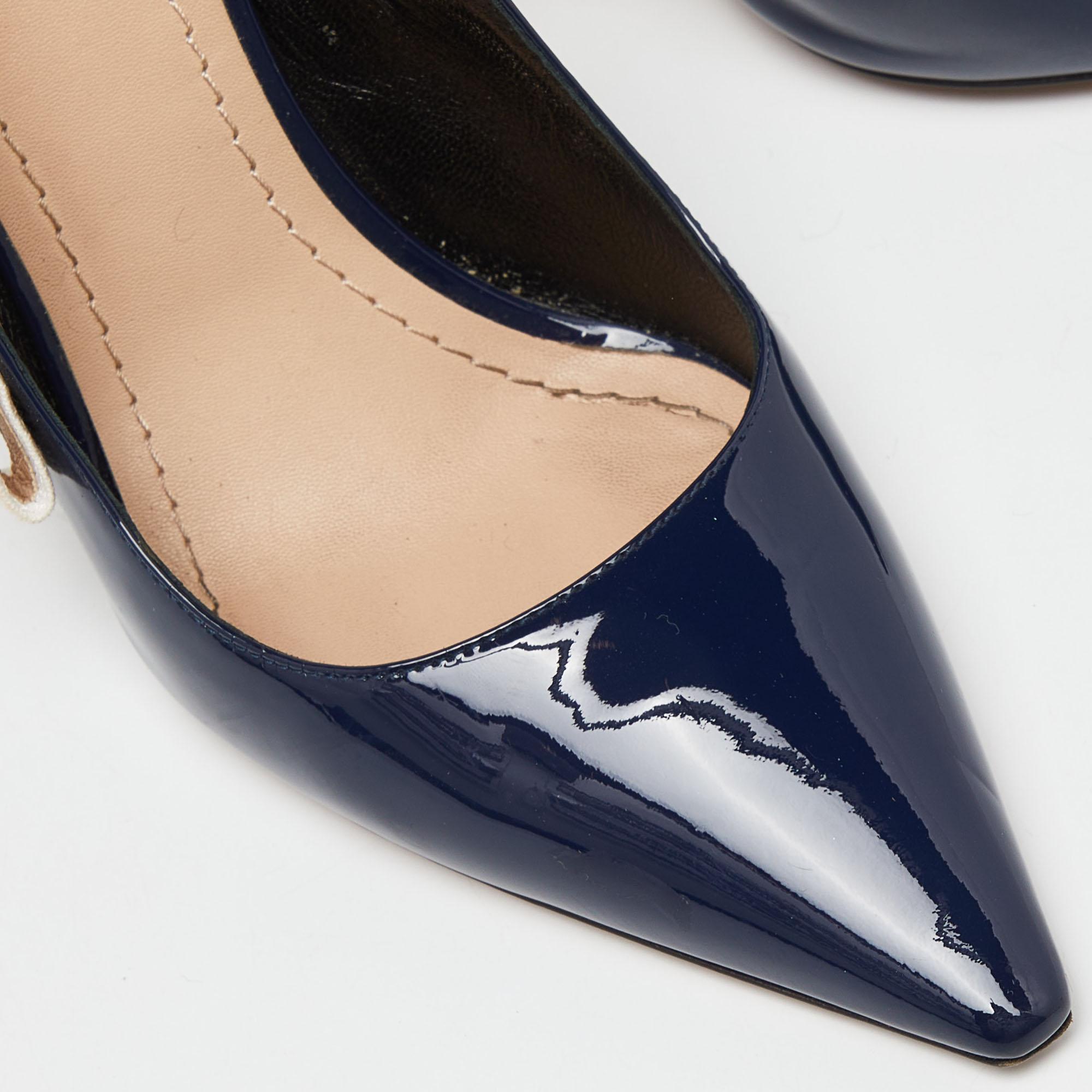 Women's Dior Navy Blue Patent Leather J'Adior Slingback Pumps Size 39