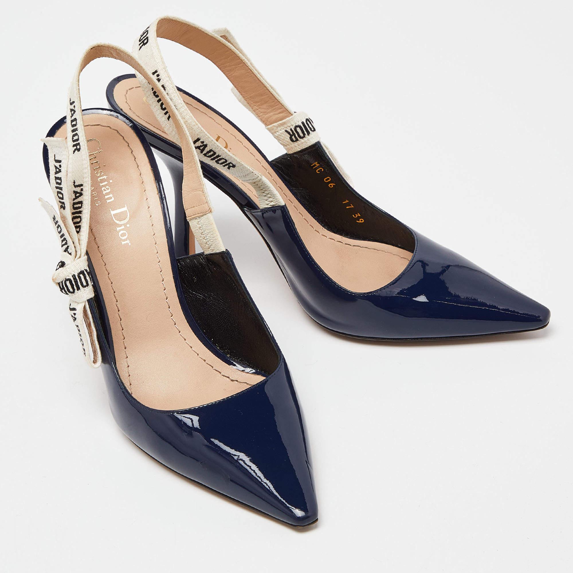 Dior Navy Blue Patent Leather J'Adior Slingback Pumps Size 39 1