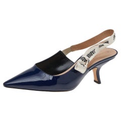 Dior Navy Blue Patent Leather J'adior Slingback Sandals Size 38