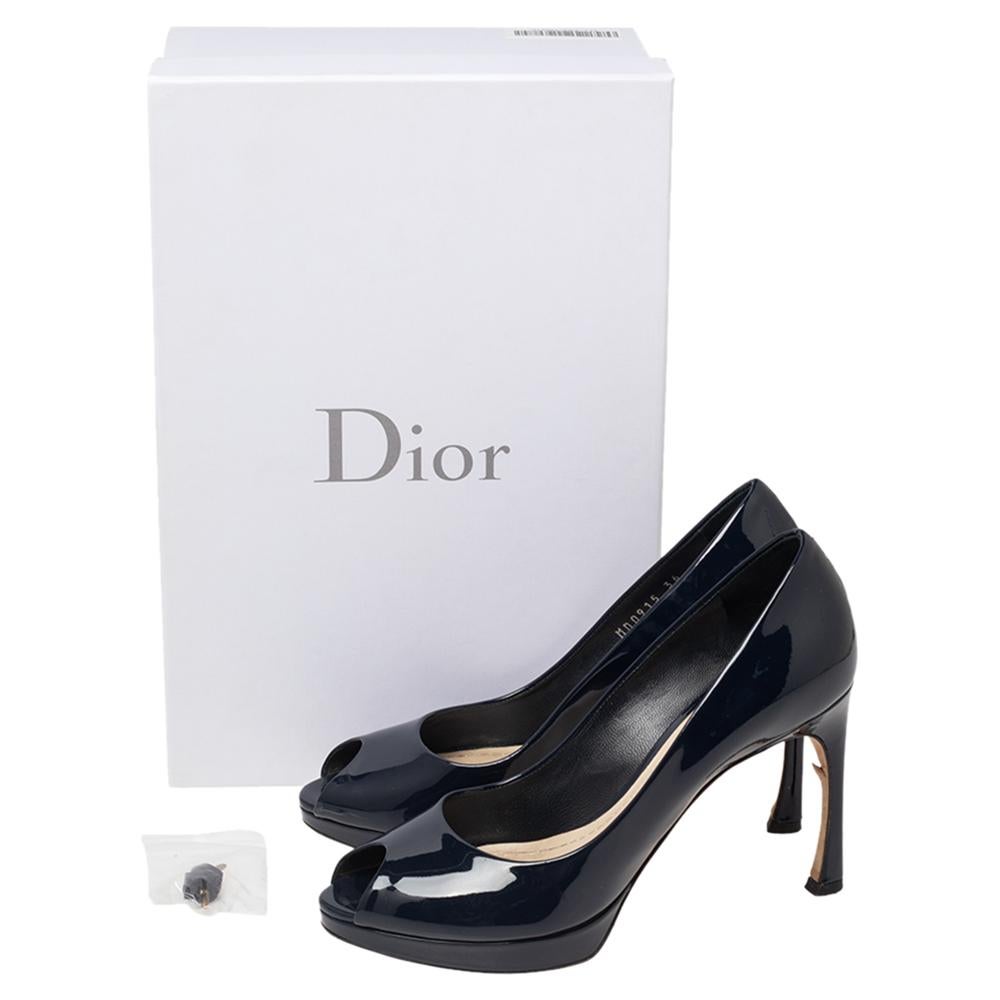 Dior Navy Blue Patent Leather Peep toe Pumps Size 36 3