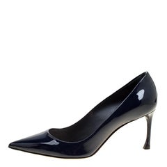 Dior Navy Blue Patent Leather Pointed Toe Pumps Size 36