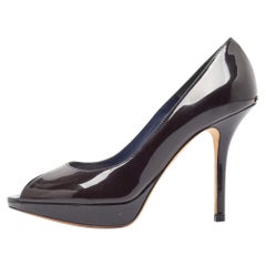 Dior Navy Blue Patent Miss Dior Peep Toe Pumps Size 37.5