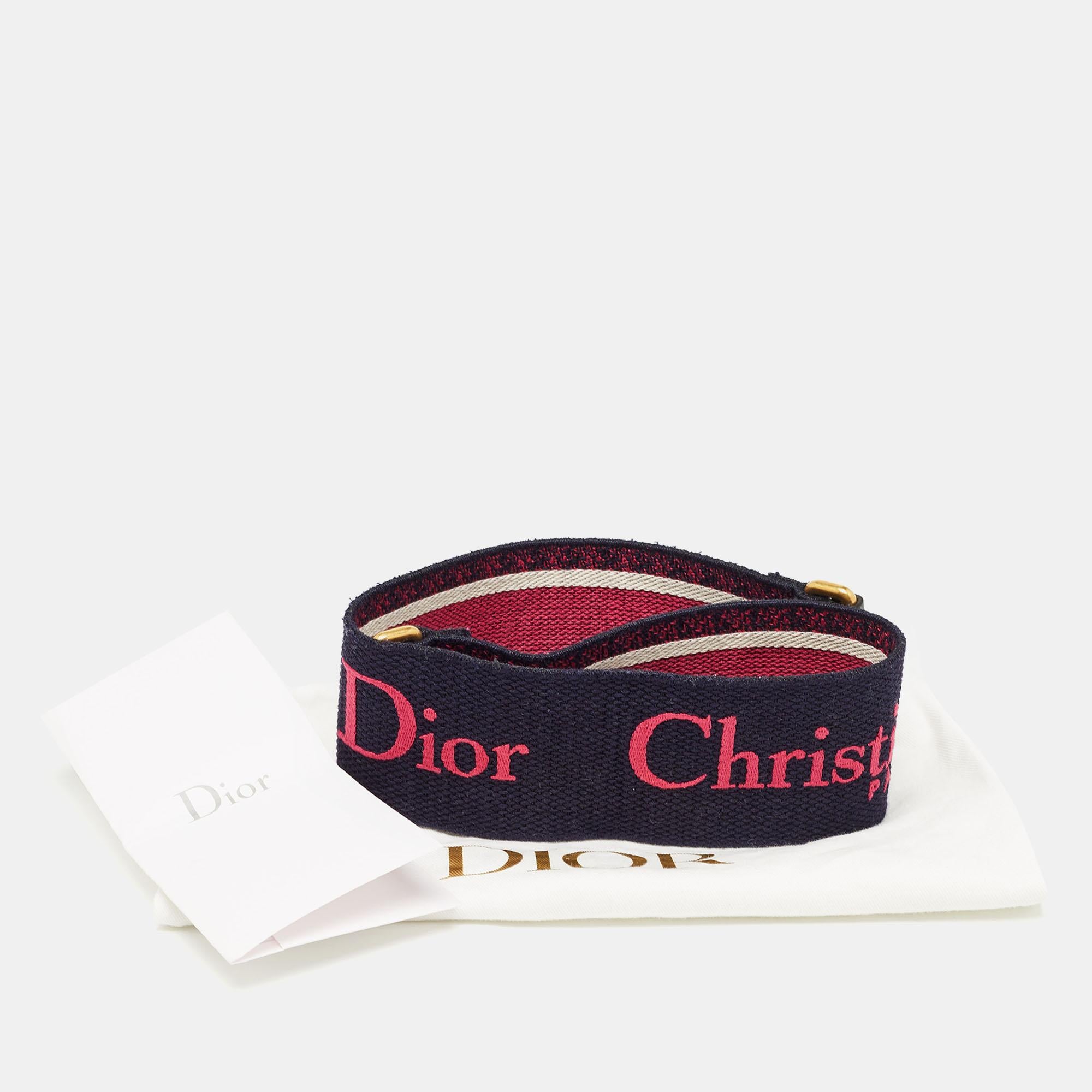 Dior Marineblau/Rosa Canvas und Leder Umhängetascheriemen im Angebot 2