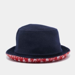 Dior Navy Blue/Red Oblique Wool Reversible Dior Chic Hat Size 57