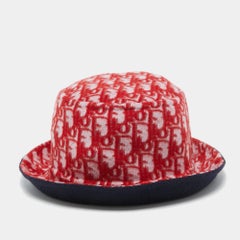 Dior Navy Blue/Red Oblique Wool Reversible Dior Chic Hat Size 57