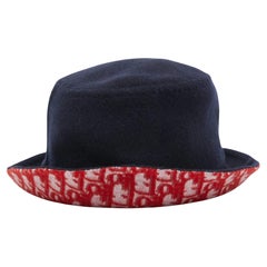 Dior Navy Blue/Red Oblique Wool Reversible Dior Chic Hat Size 57
