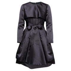 Dior Navy Blue Silk Bow Waist Pleated Crop Jacket Dress S