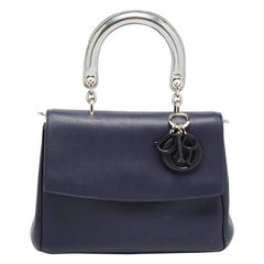Dior Navy Blue/Silver Leather Small Be Dior Flap Top Handle Bag