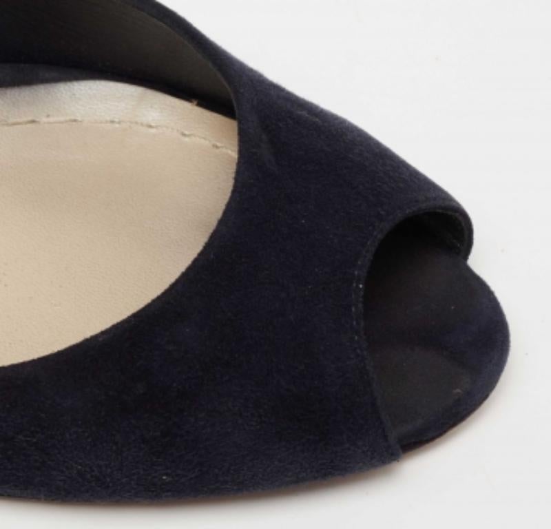 Dior Navy Blue Suede Peep Toe Optique Wedge Pumps Size 36.5 2