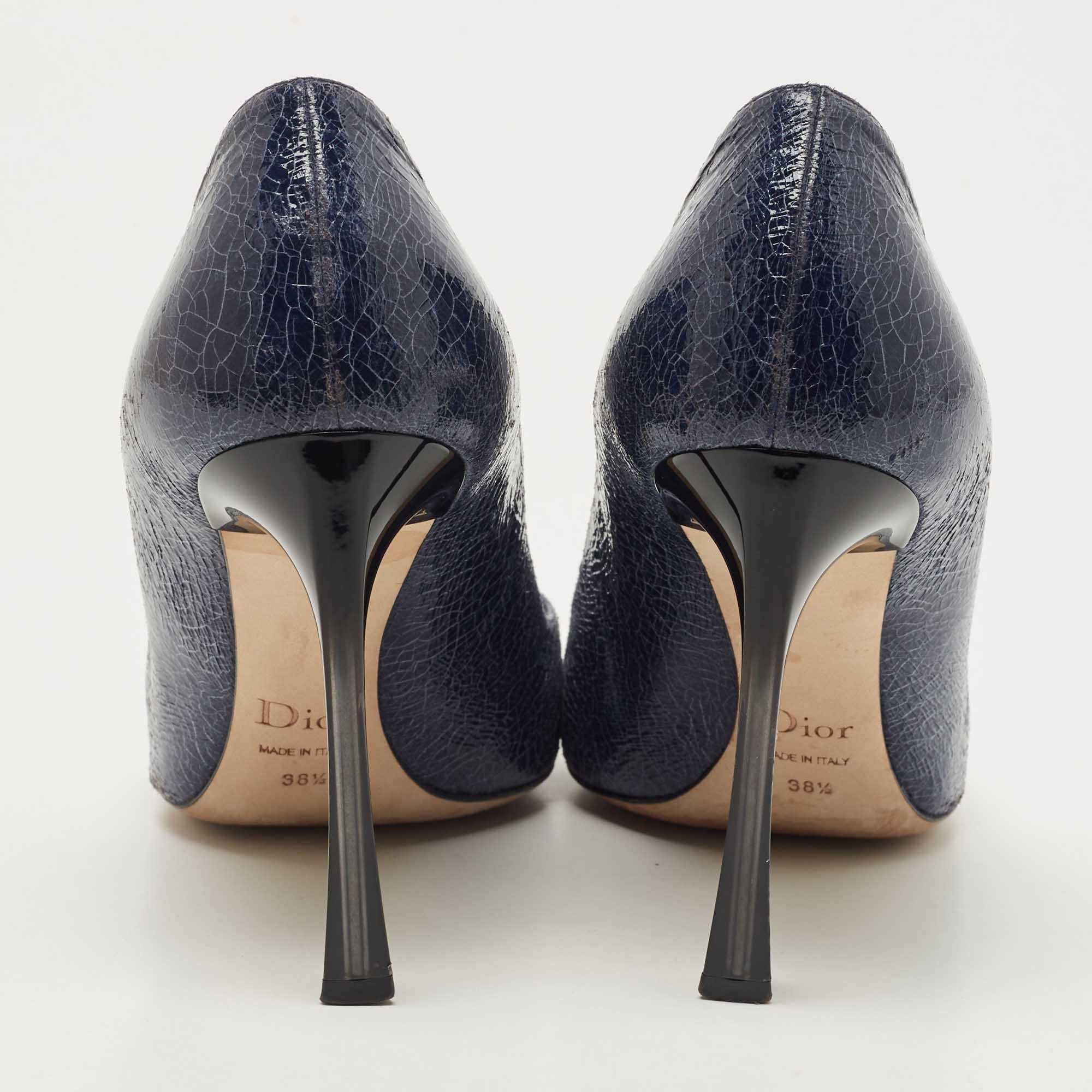 Dior Navy Blue Texture Leather Songe Pumps Size 38.5 1