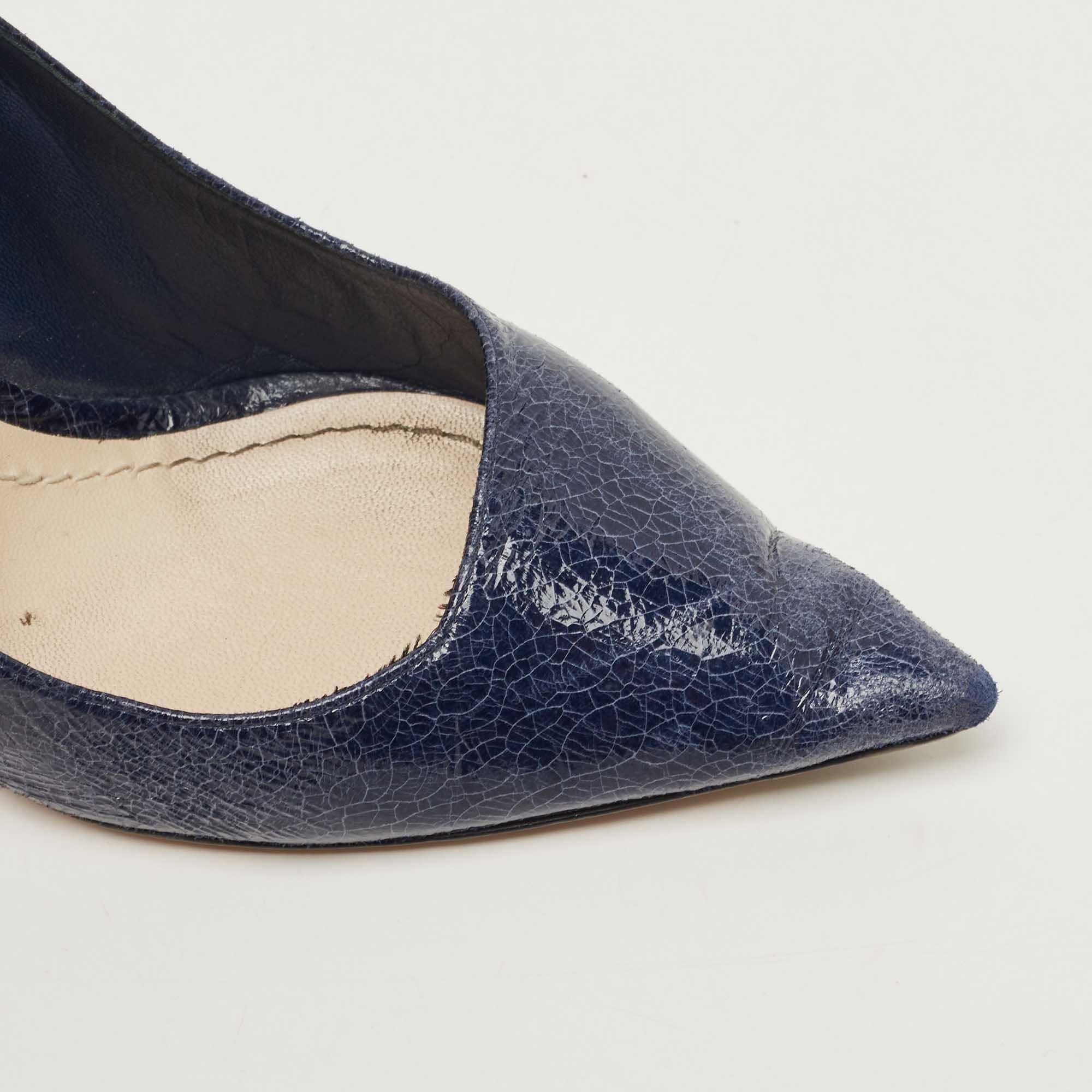 Dior Navy Blue Texture Leather Songe Pumps Size 38.5 2