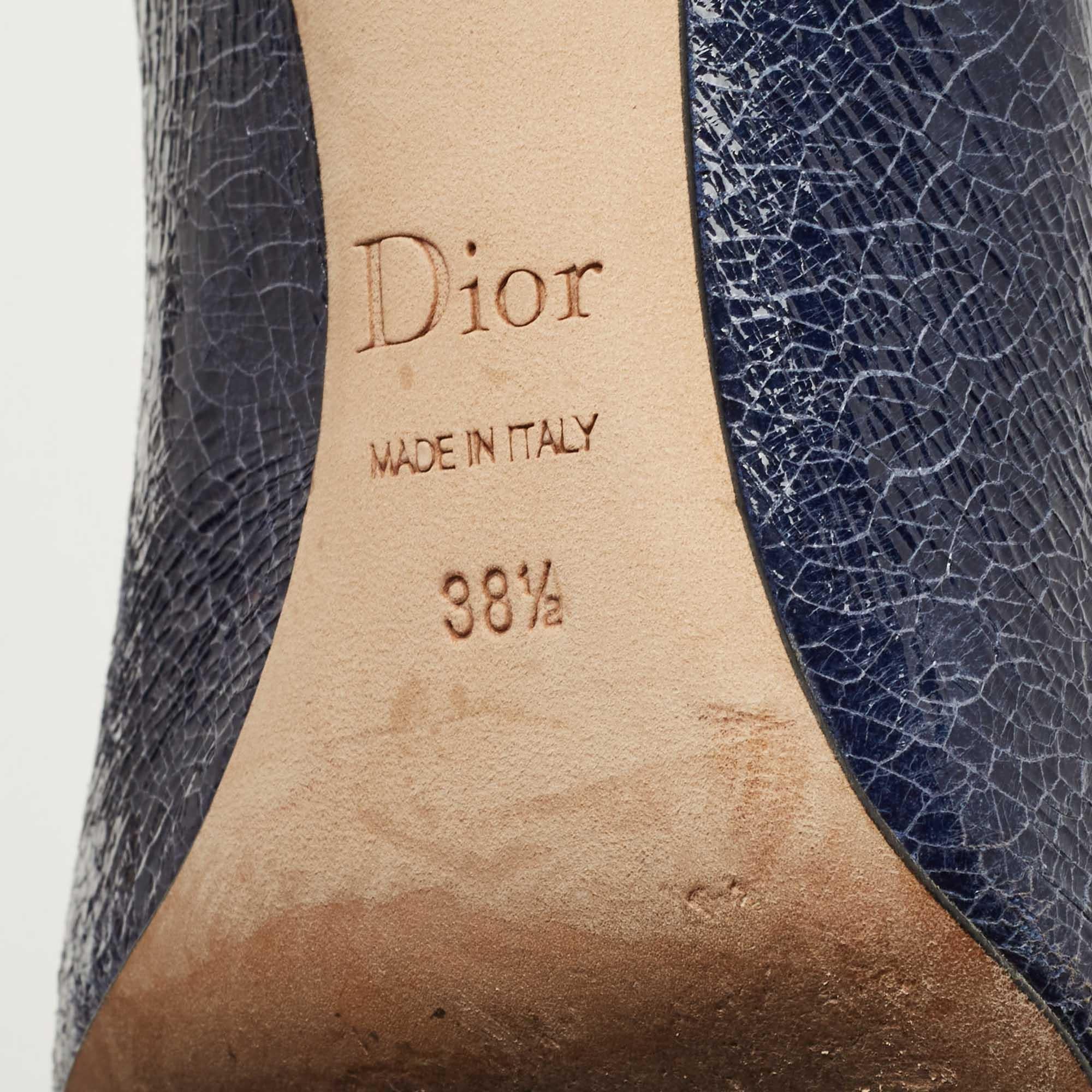 Dior Navy Blue Texture Leather Songe Pumps Size 38.5 3
