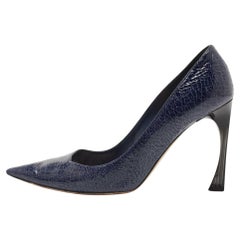 Dior Navy Blue Texture Leather Songe Pumps Size 38.5