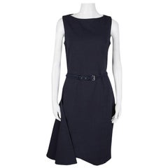 Dior Marineblaues strukturiertes ärmelloses Kleid mit Gürtel M