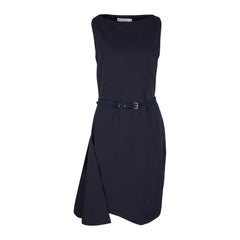 Dior Navy Blue Textured Sleeveless Belted Dress M