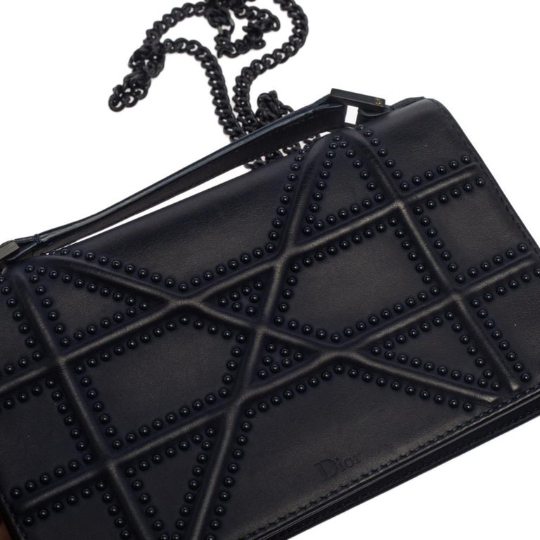 Dior Navy Blue Ultra Matte Leather Studded Diorama Wallet on Chain at ...