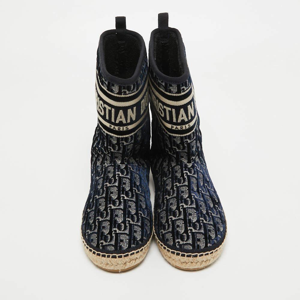 Black Dior Navy Blue Velvet and Canvas Granville Snow Boots Size 37 For Sale