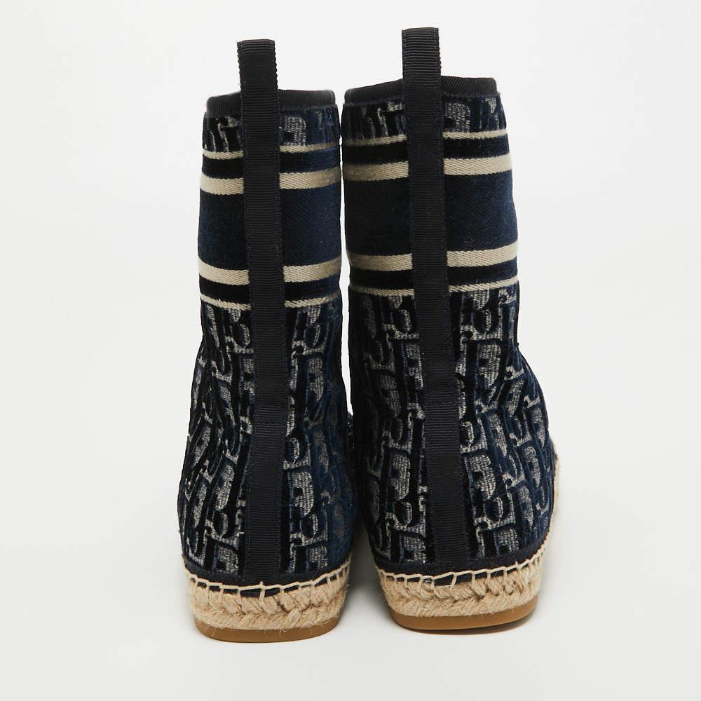 Women's Dior Navy Blue Velvet and Canvas Granville Snow Boots Size 37 For Sale