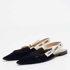 Dior Navy Blue Velvet J'adior Slingback Flats Size 37.5