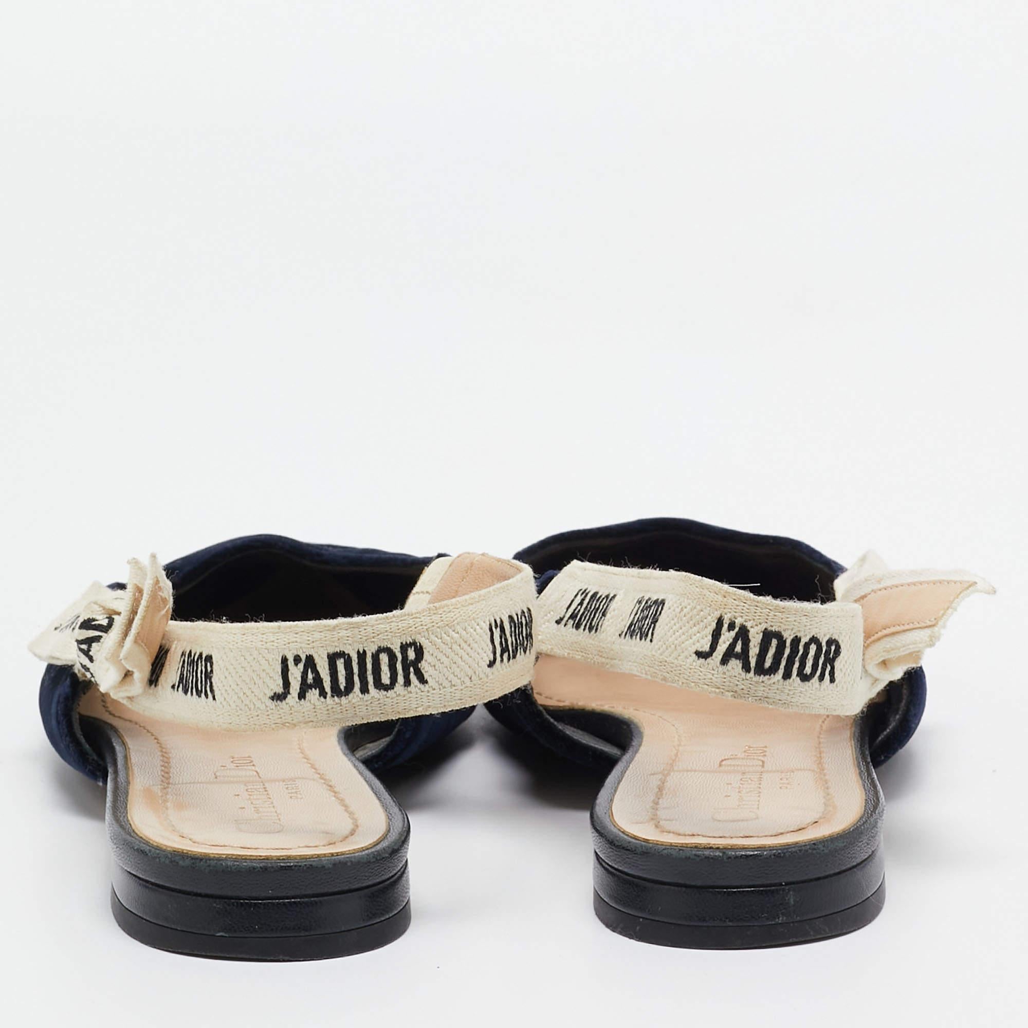 Women's Dior Navy Blue Velvet J'adior Slingback Flats Size 37.5
