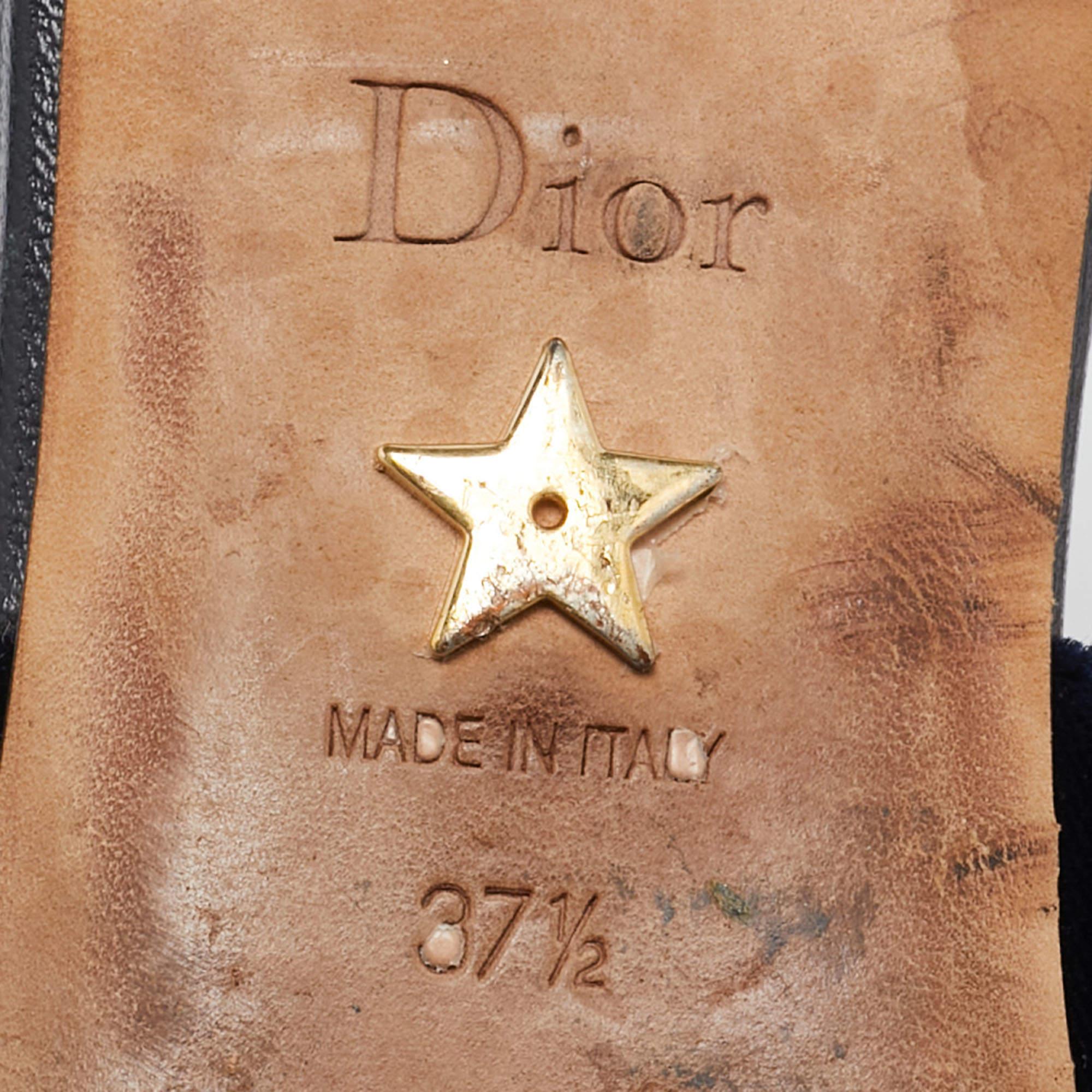 Dior Navy Blue Velvet J'adior Slingback Flats Size 37.5 2