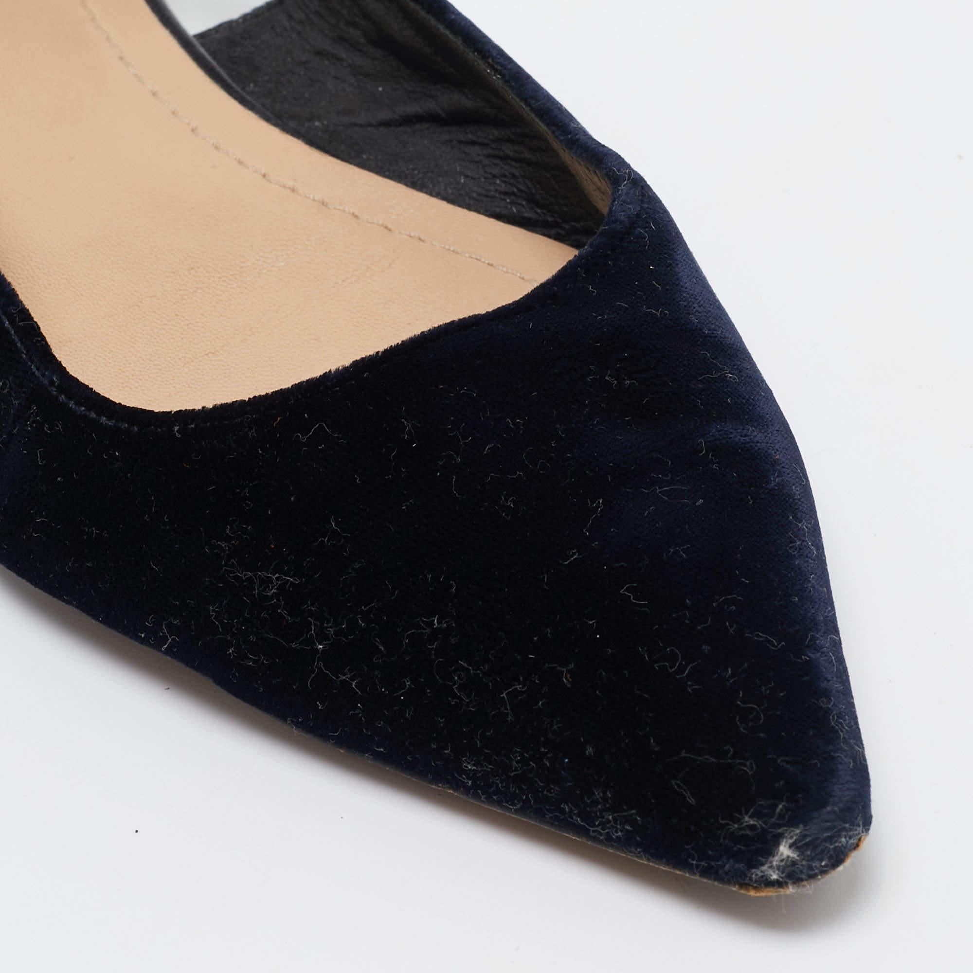 Dior Navy Blue Velvet J'adior Slingback Flats Size 37.5 3