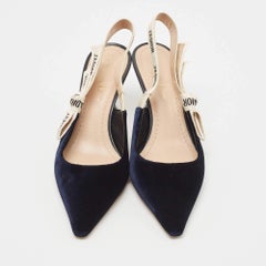 Dior Navy Blue Velvet J'adior Slingback Pumps Size 37