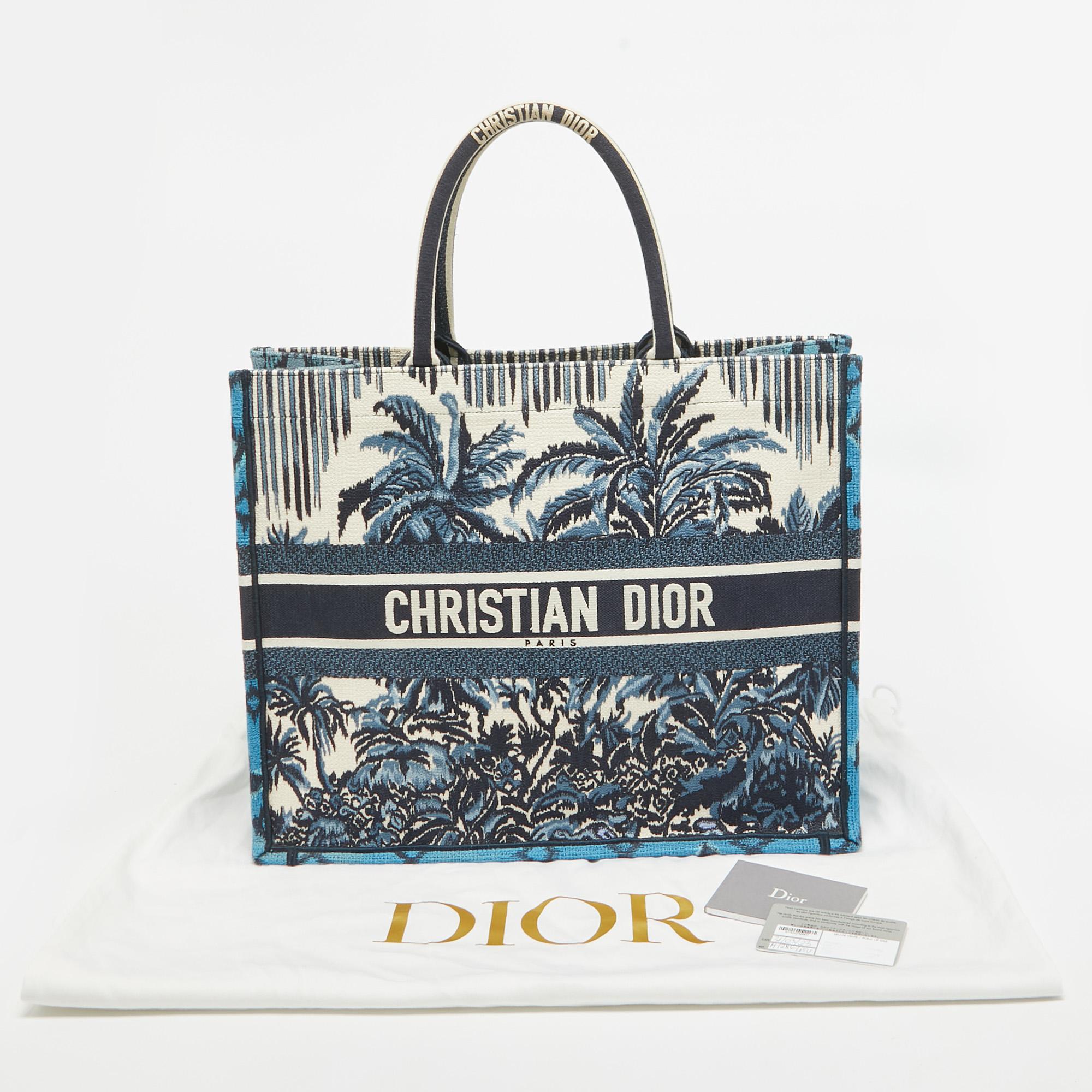Dior Navy Blue/White Embroidery Canvas Large Palm Tree Book Tote 6