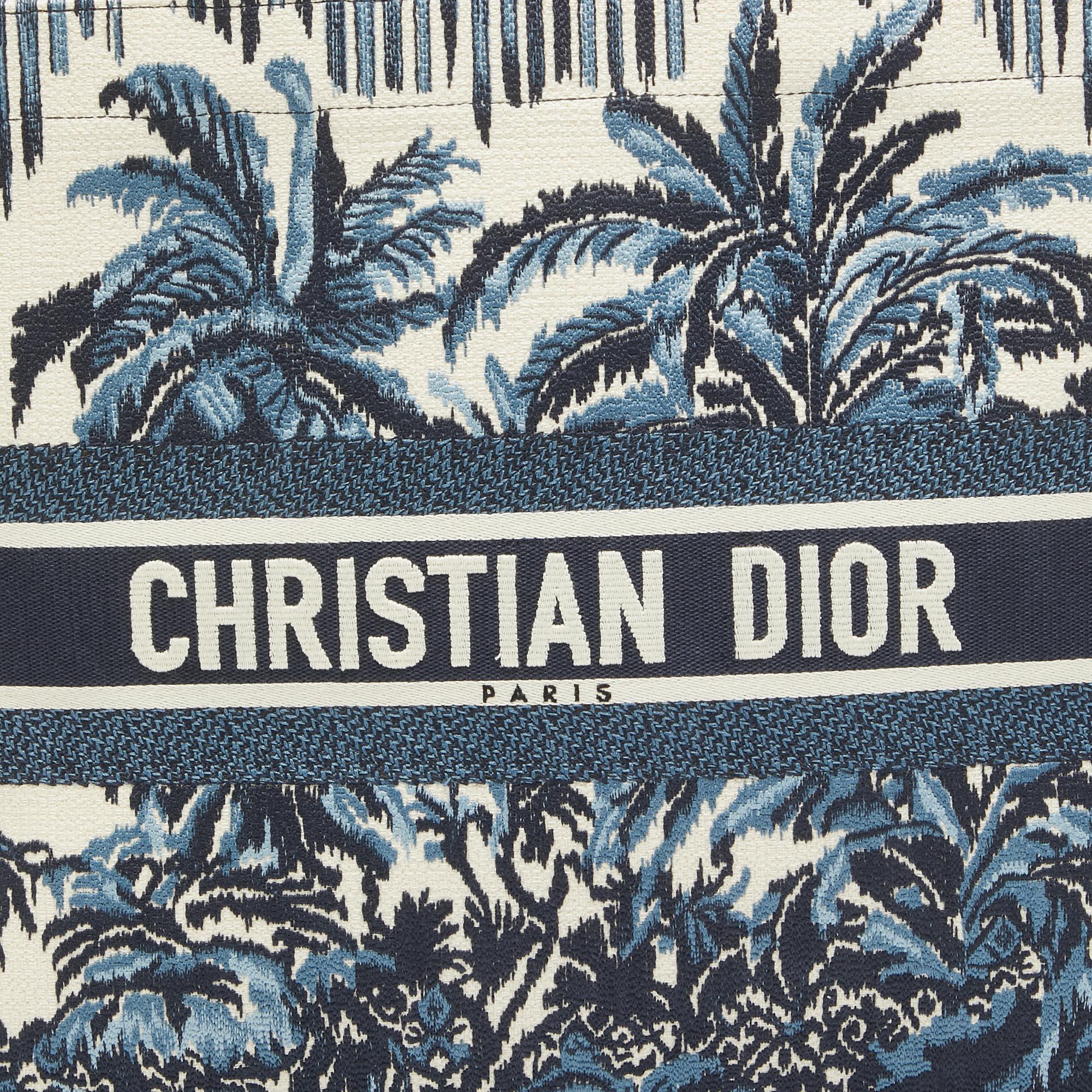 Dior Navy Blue/White Embroidery Canvas Large Palm Tree Book Tote 1