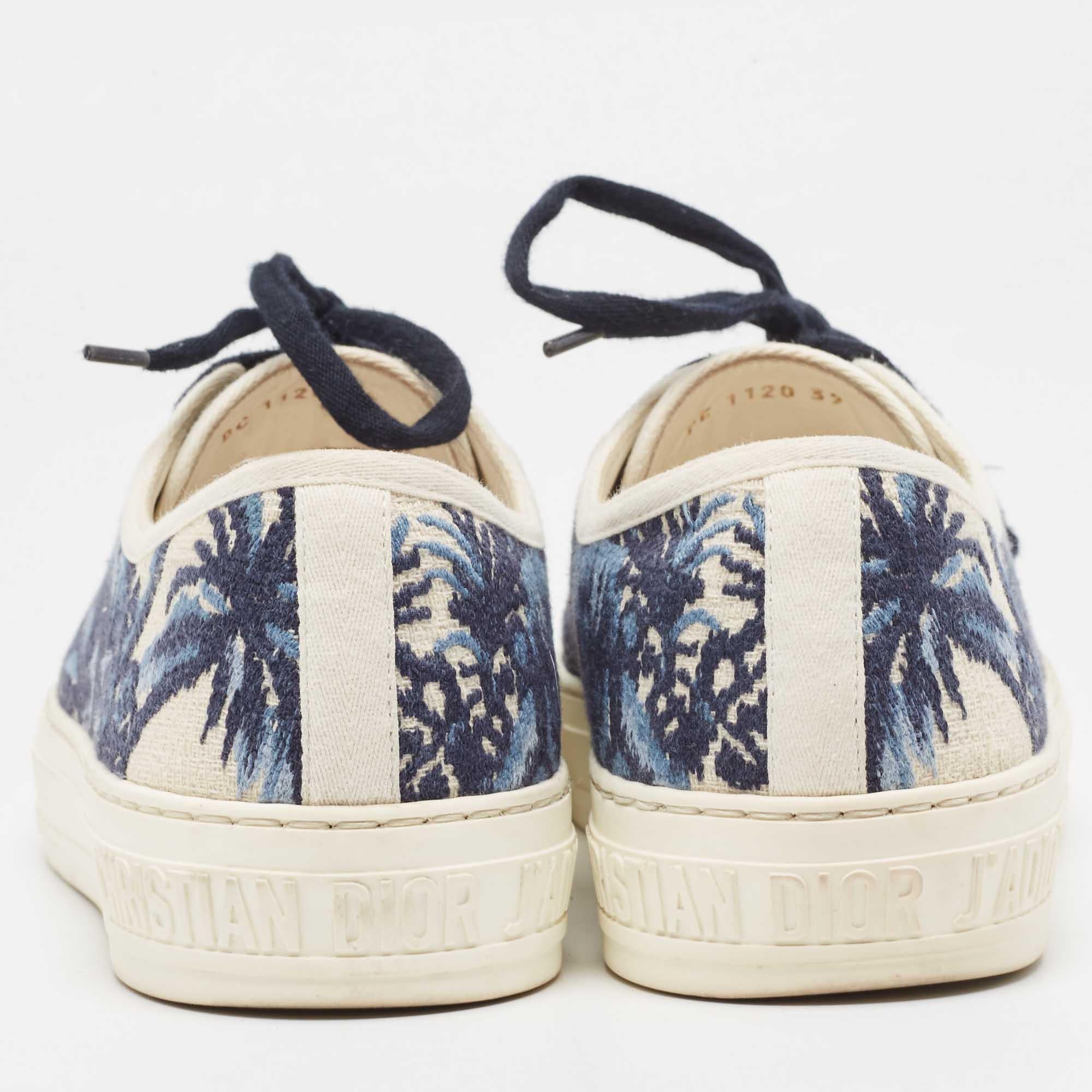 Dior Navy Blue/White Floral Embroidered Canvas Walk'n'Dior Sneakers Size 39 For Sale 1
