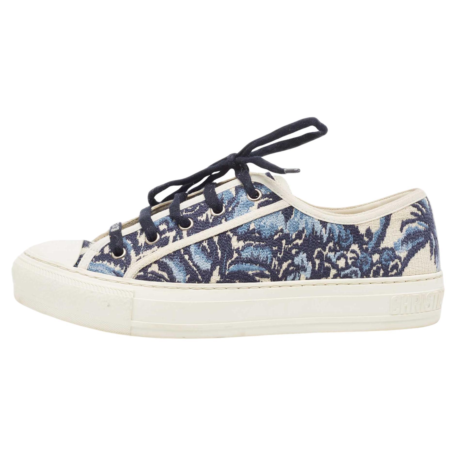 Dior Navy Blue/White Floral Embroidered Canvas Walk'n'Dior Sneakers Size 39
