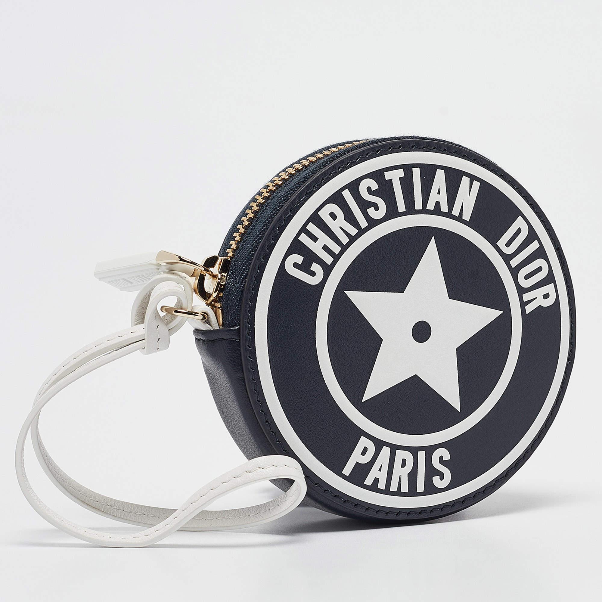 Dior Navy Blue/White Leather Vibe Round Coin Purse In New Condition In Dubai, Al Qouz 2