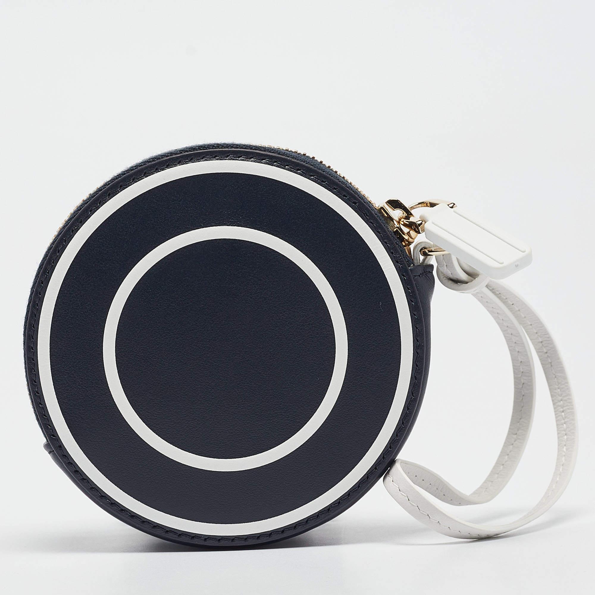 Women's Dior Navy Blue/White Leather Vibe Round Coin Purse
